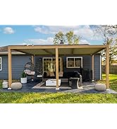 bleujardin Pergola Bioclimatique en Effet Bois Aluminium 3,5 x 6,35 m, Tonnelle de Jardin Extéri...