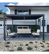 bleujardin Pergola Bioclimatique en Aluminium 3 x 3,65 m, Tonnelle de Jardin Exterieur Imperméab...