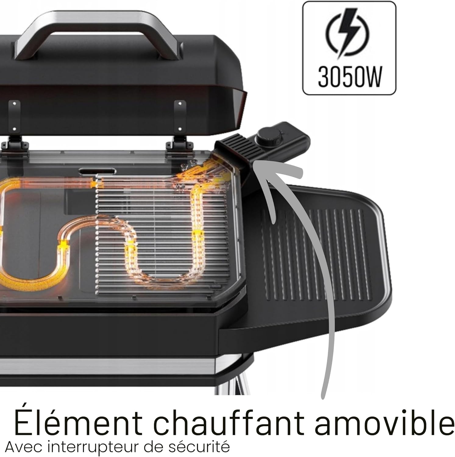 Barbecue électrique - 2 en 1 sur pied 3050W - grande surface, régulateur