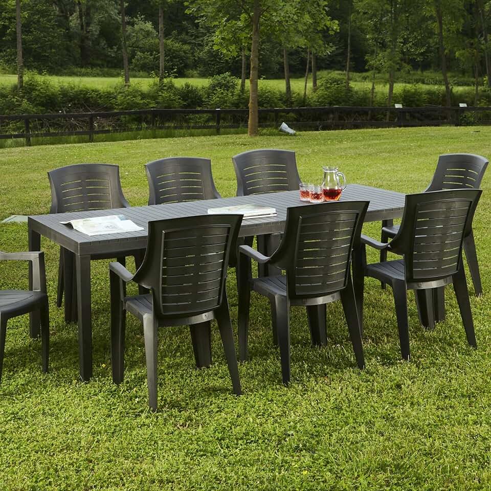 bleujardin - Susa série - 150x90x72 cm - table extensible de jardin anthracite