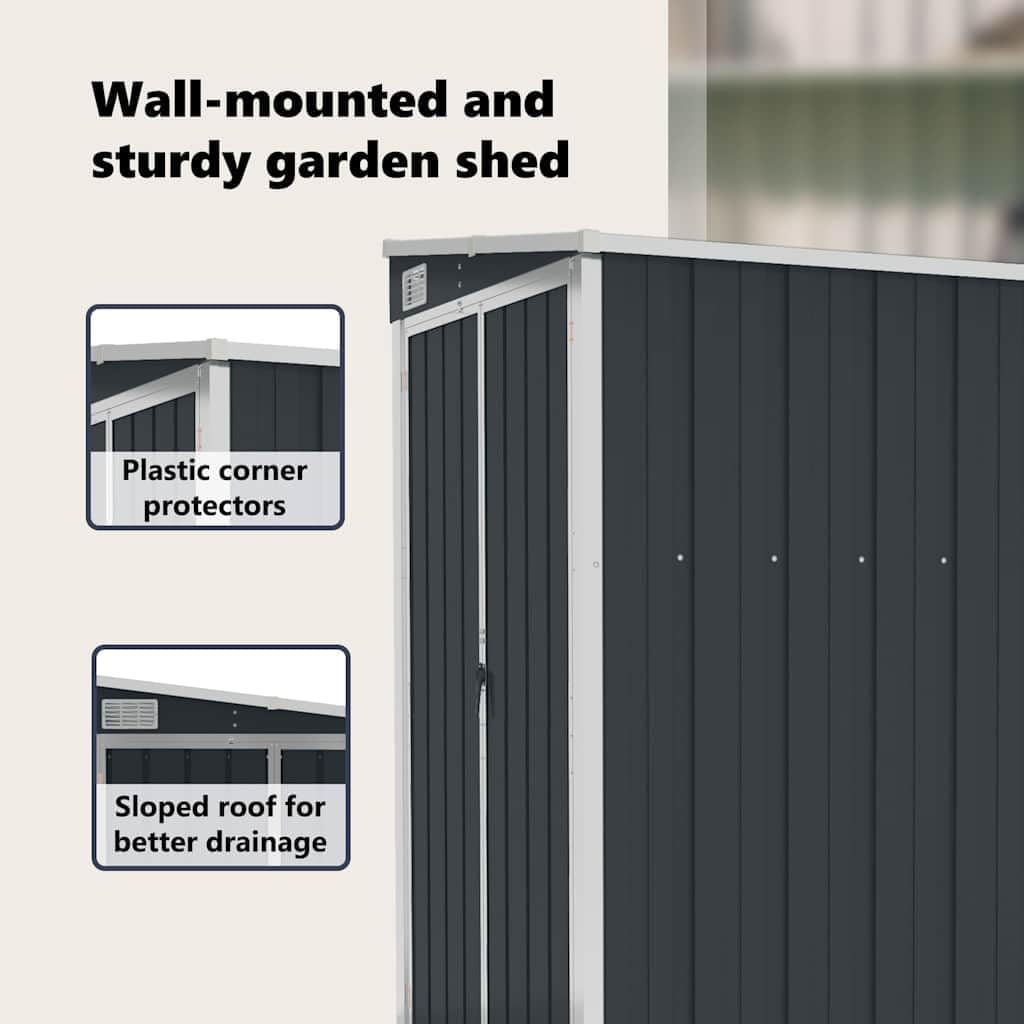 bleujardin Remise de Jardin Murale Anthracite 118x100x178 cm Acier,Structures extérieures, Cabanes & abris de Jardin,316219