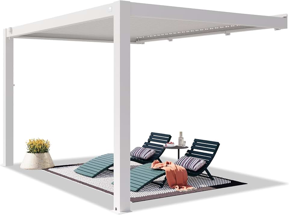 bleujardin - Pergola adossée série Aluminium - 3x4 m - lames orientables, poteaux aluminium blancs