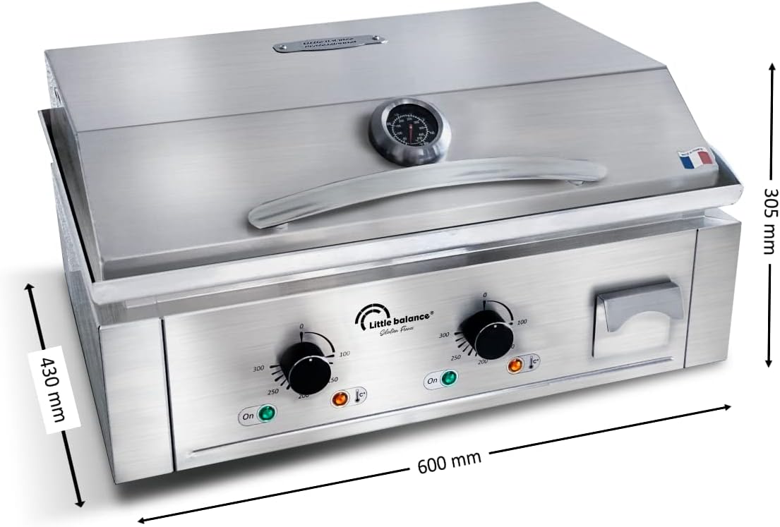 bleujardin - Aquitaine Pro Plus - plancha inox 2 zones, couvercle, 3500W - 8473