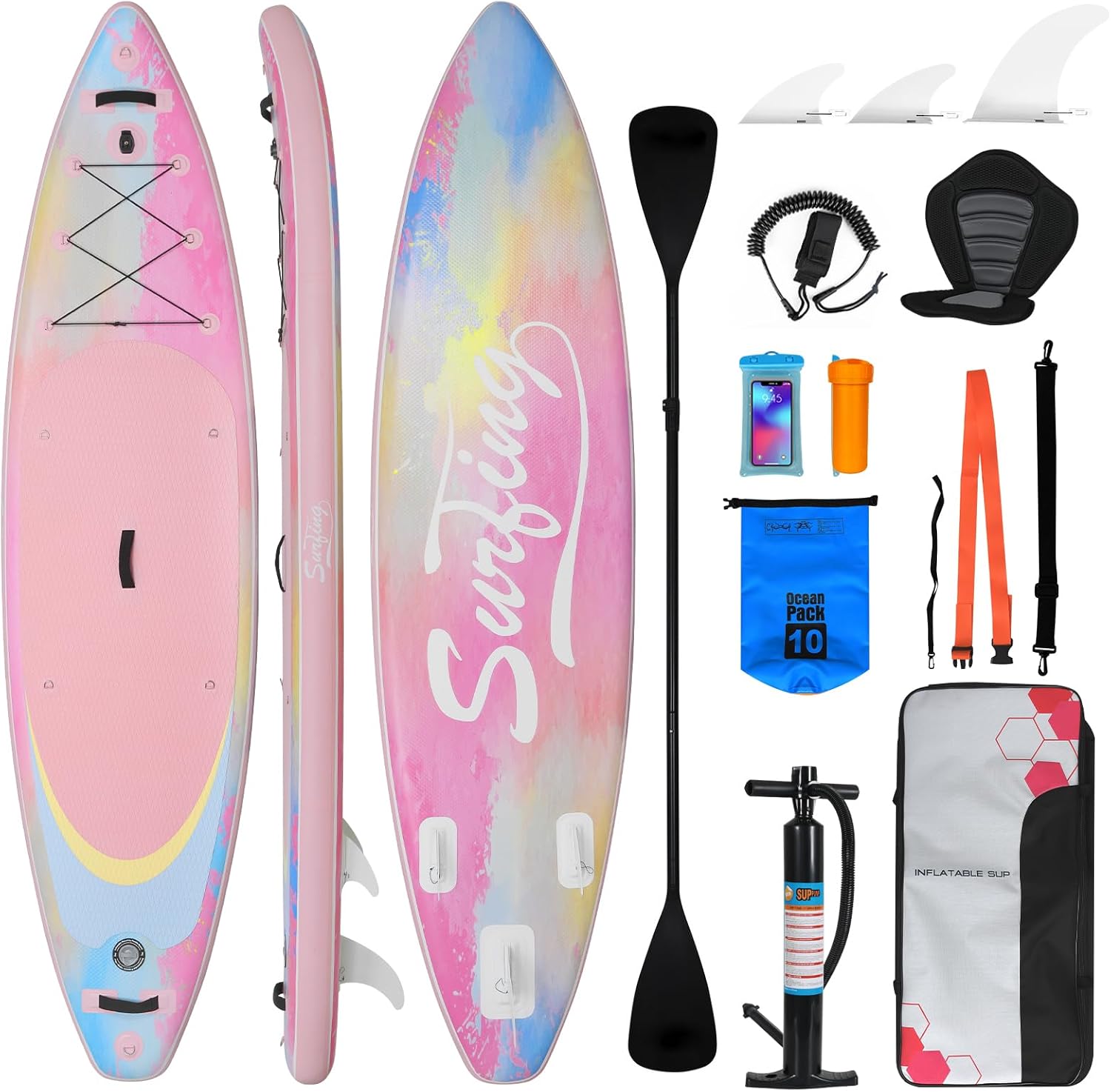 bleujardin - Paddle Gonflable Série Adulte - 320/335cm - 2 places, siège kayak, pagaie alu, support caméra, pompe, 150kg