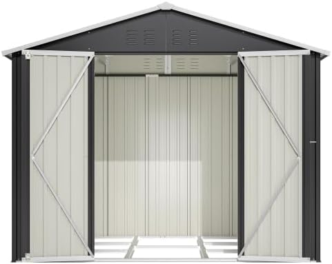 Gartenhaus en métal, abri de jardin 240x192x191 cm, avec porte coulissante et 4 aérations, abri de jardin verrouillable et résistant aux intempéries, pour stockage de jardin et vélos, Noir