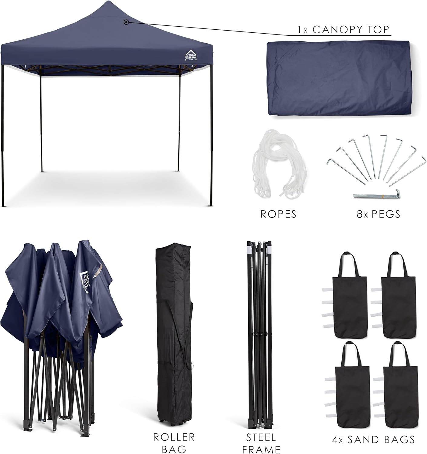 bleujardin - Tonnelle Pliante Série - 3x3m - Étanche, robuste, haute qualité, Bleu Marine