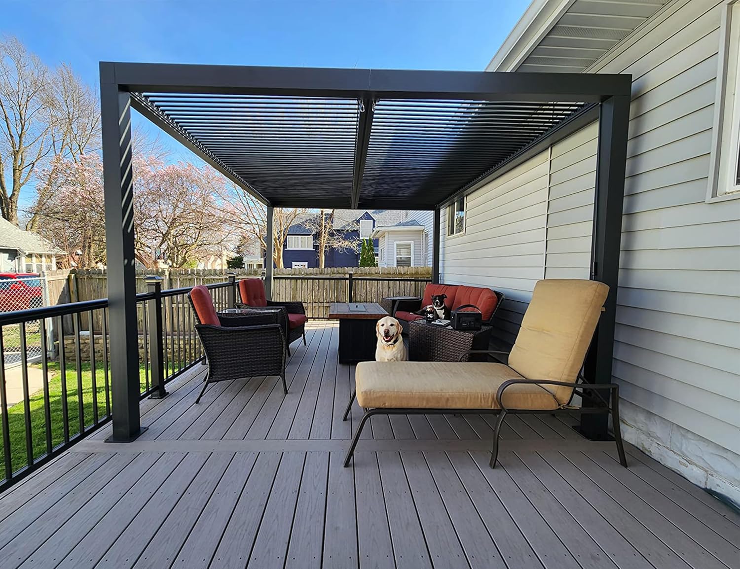bleujardin Pergola Bioclimatique 4,24 x 3 m Pergola Aluminium Lames Orientables Superficie 12,72 m² Tonnelle de Jardin Exterieur Belvédères pour Patio Terrasse Exterieur, Gris