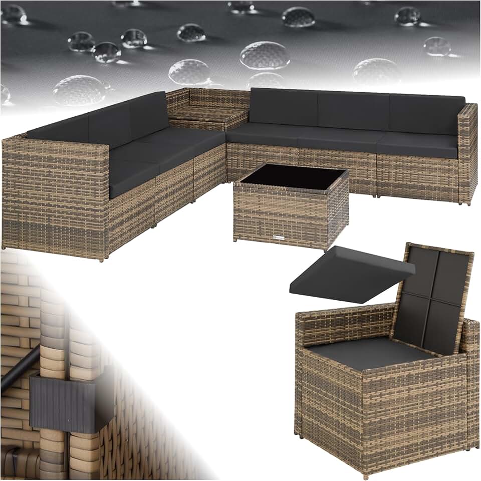 bleujardin - salon de jardin modulable 6 places résine, coffre et table, brun - 200x130cm