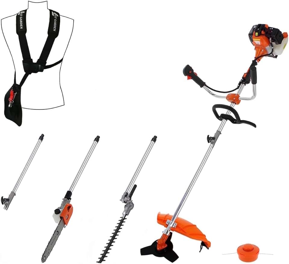 bleujardin - multifonction 4 en 1 thermique - 3 outils + rallonge - tronçonneuse, débroussailleuse, taille-haies