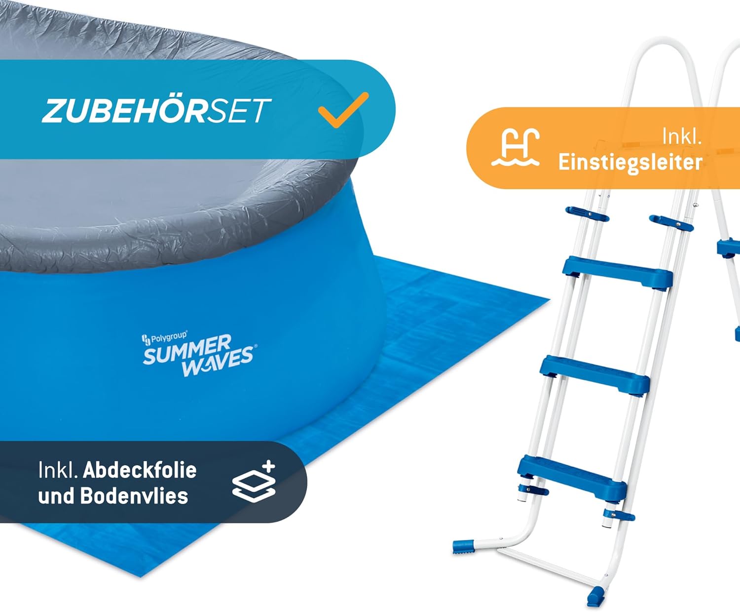 bleujardin Quick Up Kit complet de piscine - Ovale - 457 x 305 x 107 cm - Bleu - Piscine hors-sol et piscine avec pompe à filtre, échelle, tapis de sol et bâche