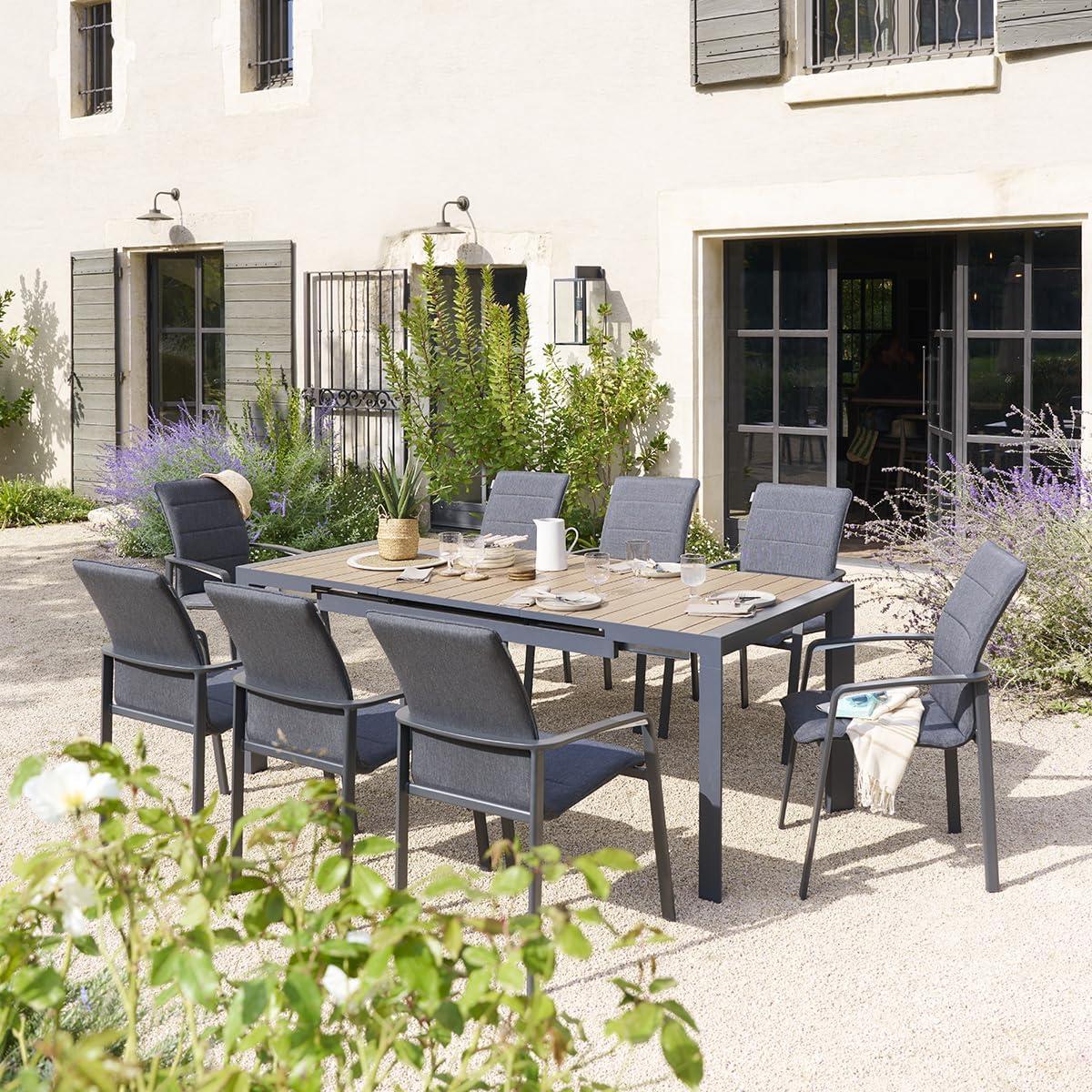 bleujardin - Evasion Extensible 8 places - aluminium antirouille - effet bois
