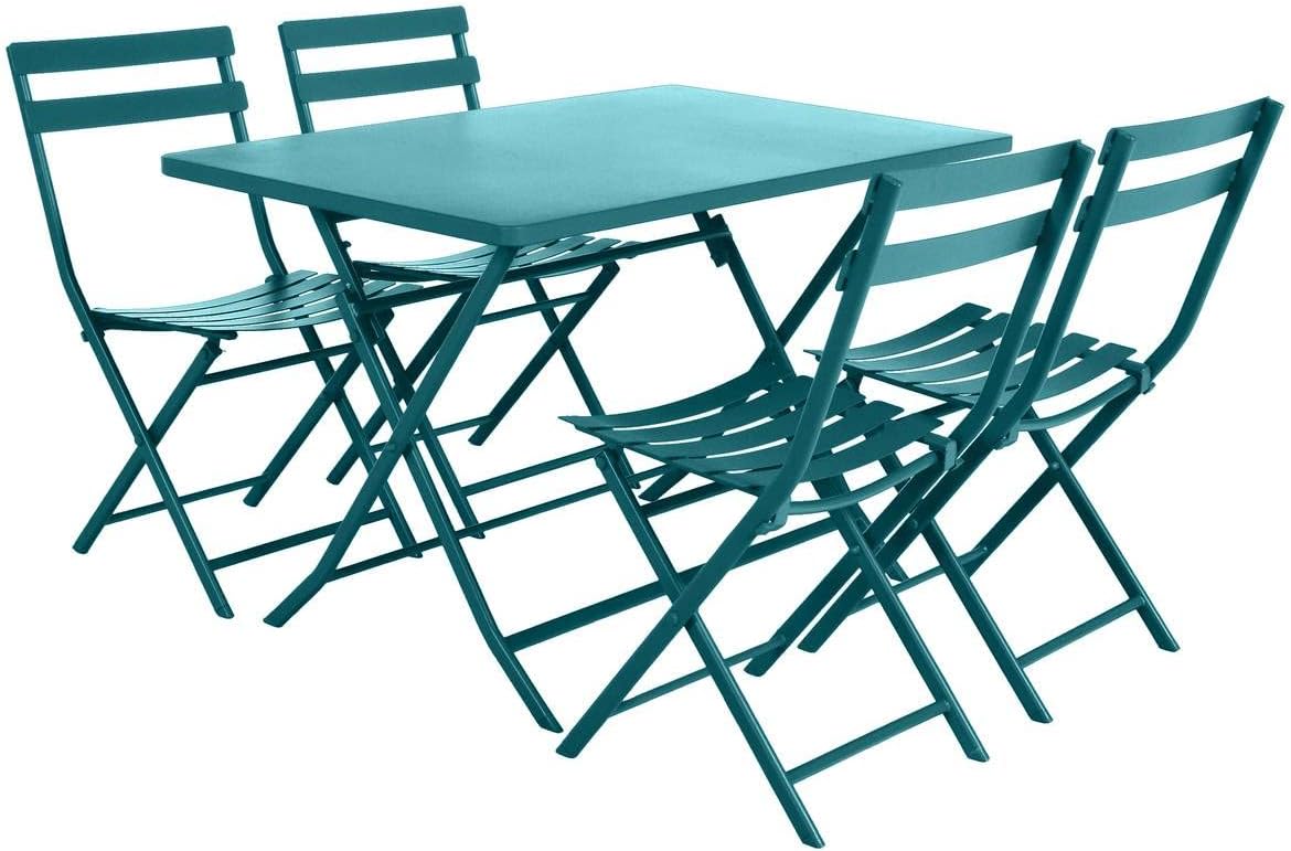 bleujardin - Greensboro - 120x70cm - table pliante 4 places acier bleu