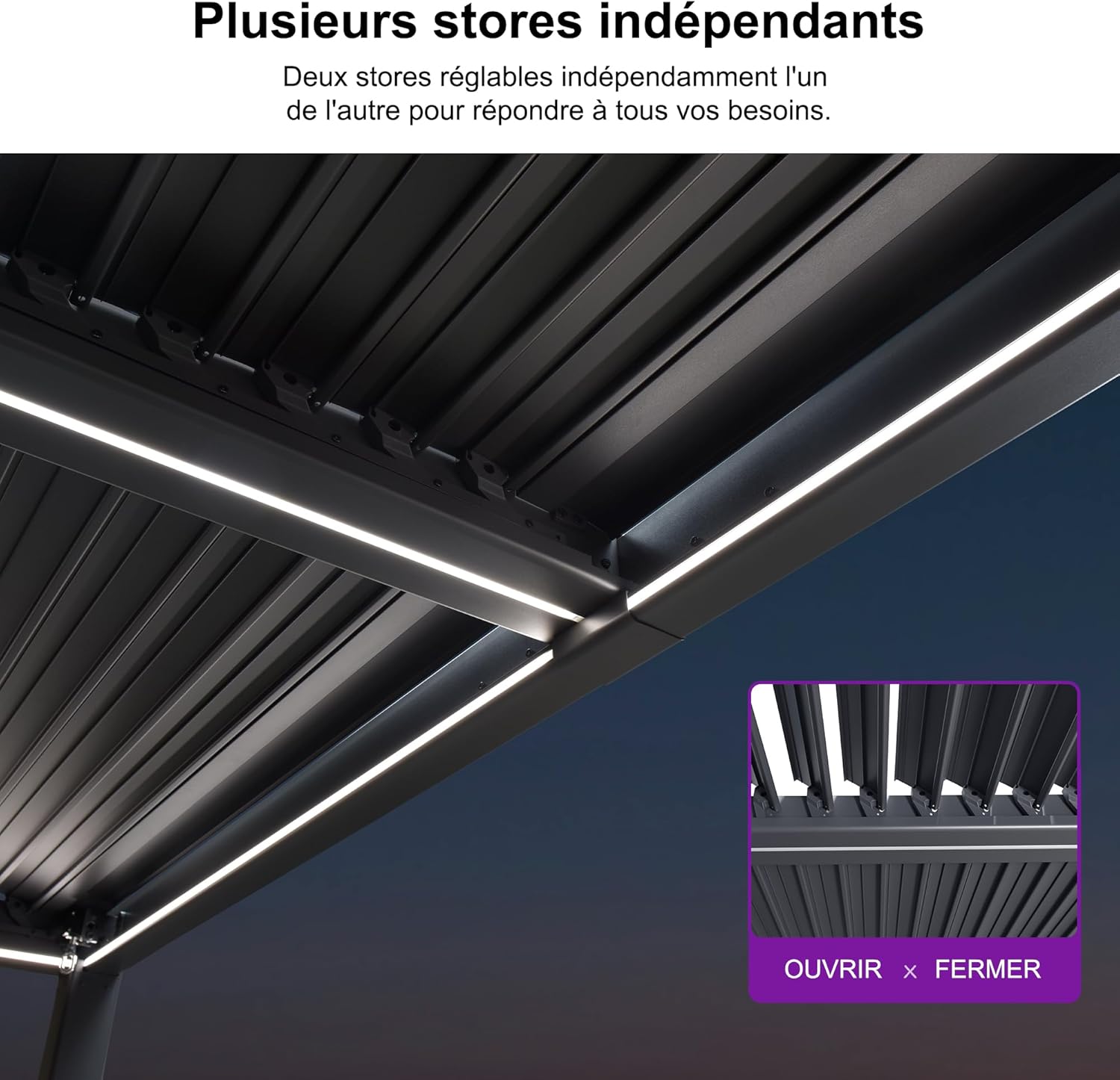 bleujardin - Pergola bioclimatique - 3 x 3,65 m - aluminium, lames orientables, LED, imperméable