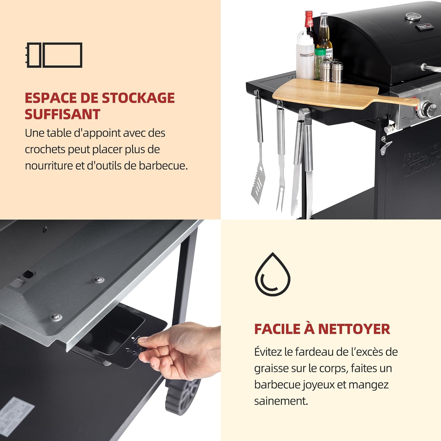 bleujardin – BBQ Gaz 3 brûleurs – 9kW – chariot, capot, grilles, jardin