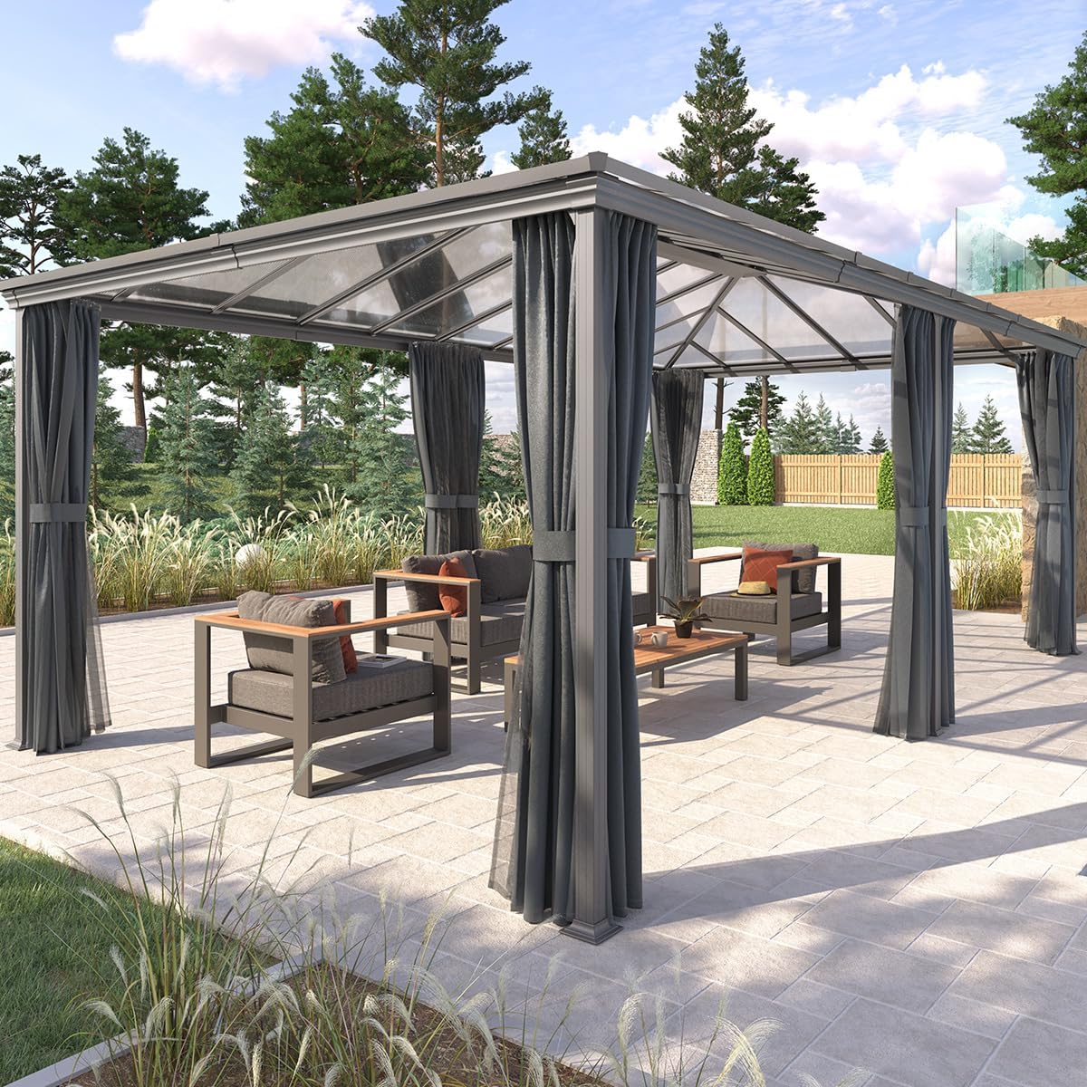 bleujardin - Pergola Belize - 3,6x6m - Aluminium et polycarbonate