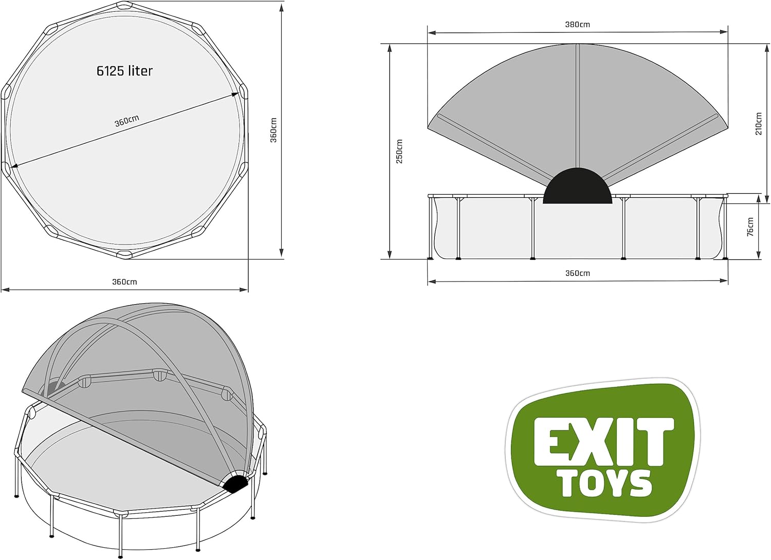 bleujardin Piscine Lime avec Voile d'Ombrage - ø360x76cm - Piscine Hors Sol Ronde avec Pompe Filtrante à Cartouche - Protection Optimale Contre Les Rayons UV - Entrée Basse - Design Unique - Vert