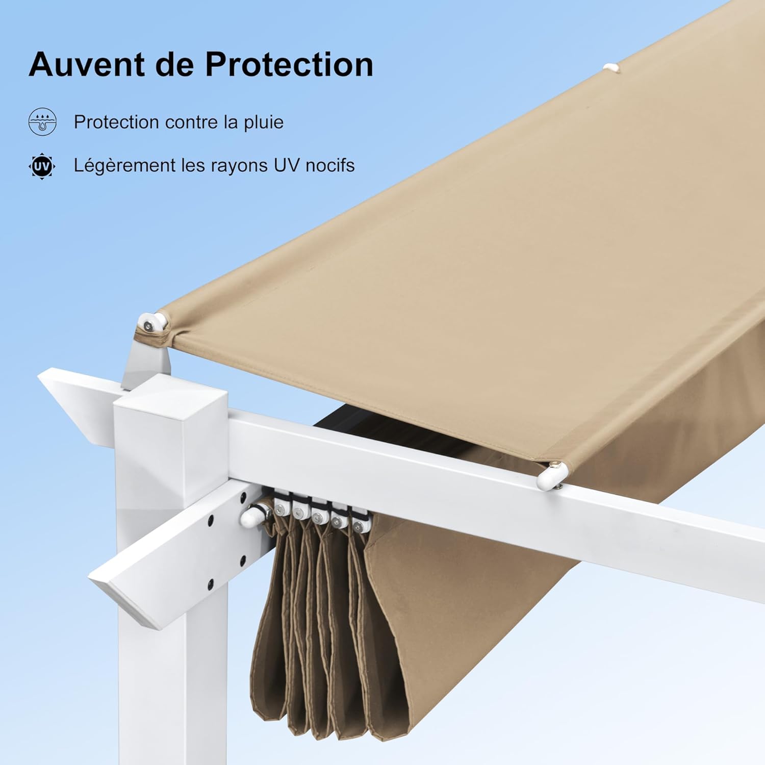 bleujardin - Pergola aluminium - 4x3m - éclairage intégré, toit kaki