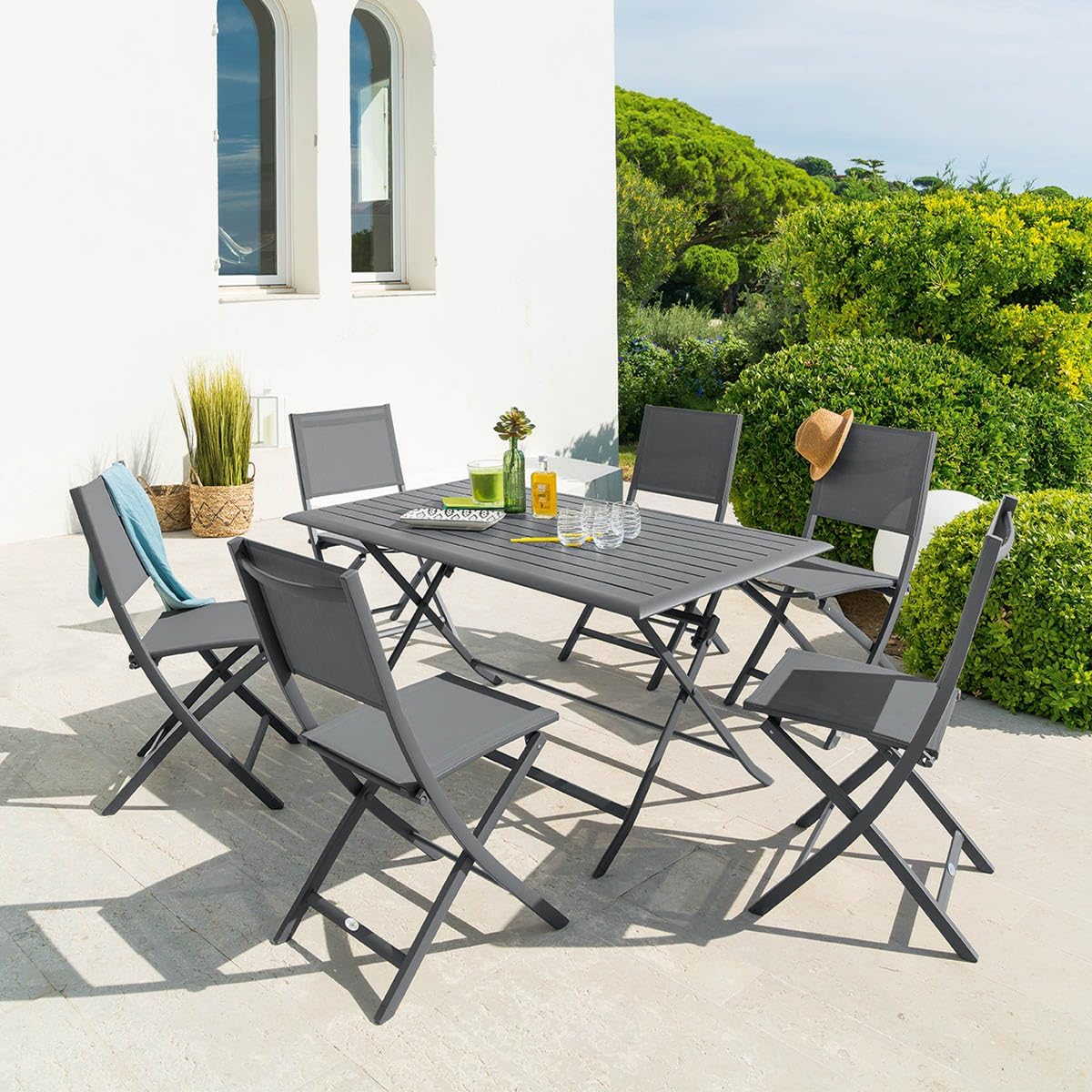 bleujardin - Azua table de jardin pliante 6 places, aluminium gris
