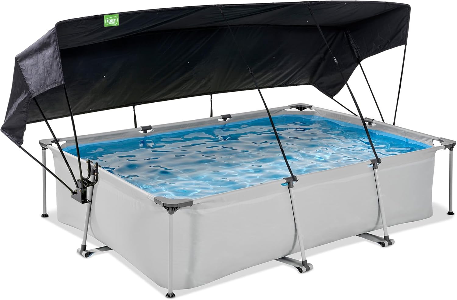 bleujardin Piscine Soft Grey avec Voile d'Ombrage - 300x200x65cm - Piscine Hors Sol Rectangulaire avec Pompe Filtrante à Cartouche - Protection Optimale Contre Les Rayons UV - Entrée Basse - Gris