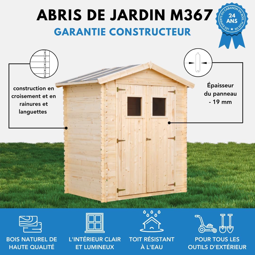 Abri de Jardin en Bois avec Sol TRAITÉ - Stockage extérieur I196xL136xH218 cm/ 1.98 m2 Petit abri à Outils, Local à vélos - Toit imperméable, fenêtres - bleujardin M367