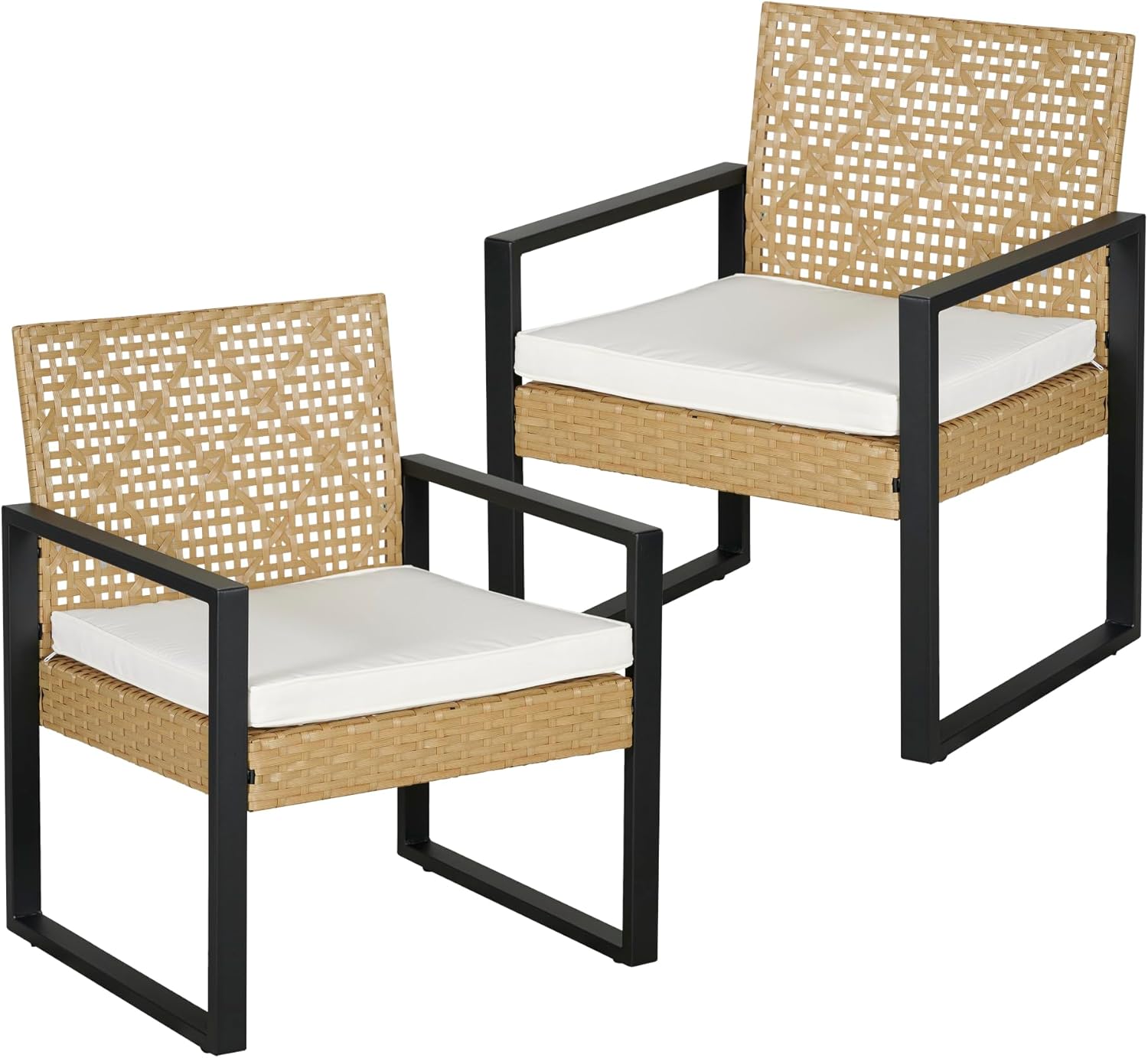 bleujardin - Salon de jardin 4 pièces, acier/acacia, 2 chaises + banc, beige/naturel