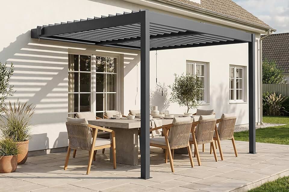 bleujardin - Pergola Piana 3x2,5m alu gris, persienne brise-vue