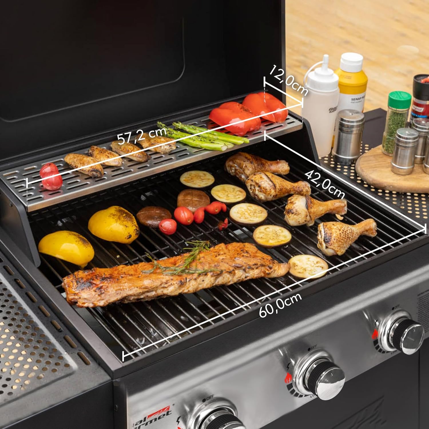 bleujardin – BBQ Gaz 3 brûleurs – 9kW – chariot, capot, grilles, jardin