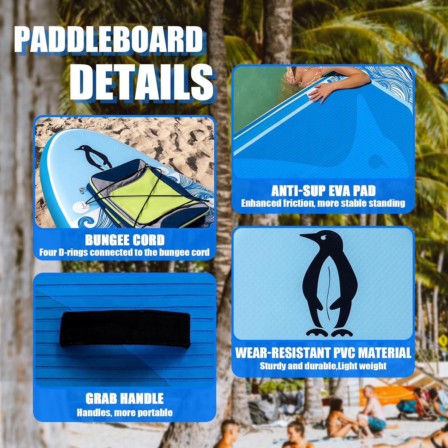 bleujardin - Paddle Gonflable Adulte - 320cm - SUP avec accessoires complets