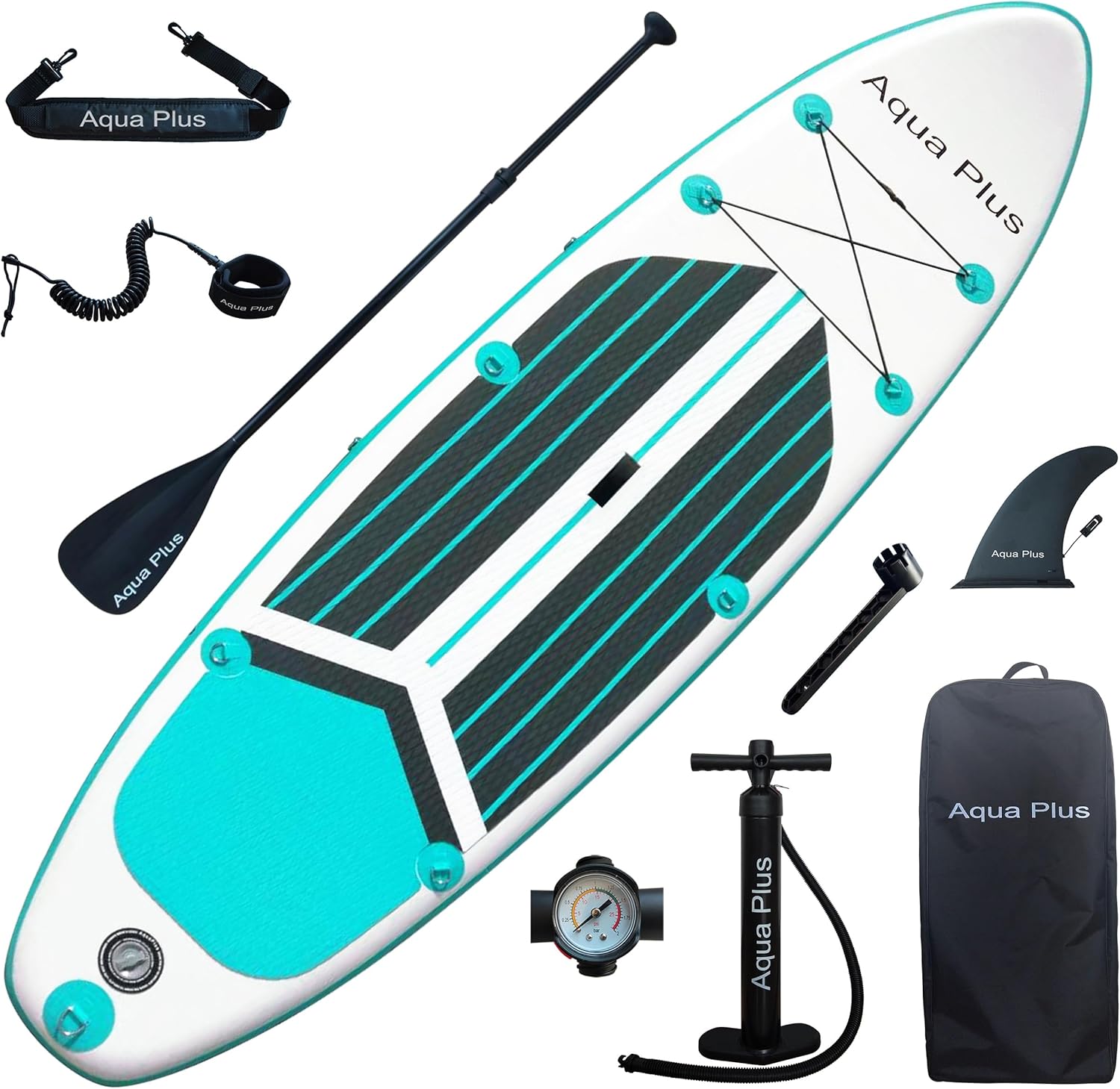 bleujardin - SUP gonflable - 15 cm épaisseur - pagaie, pompe, sac, laisse