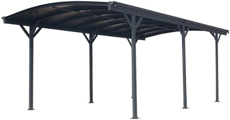 Abri de jardin - Carport autoportant - aluminium/polycarbonate - 17,28m² - anti-UV, gris, gouttières