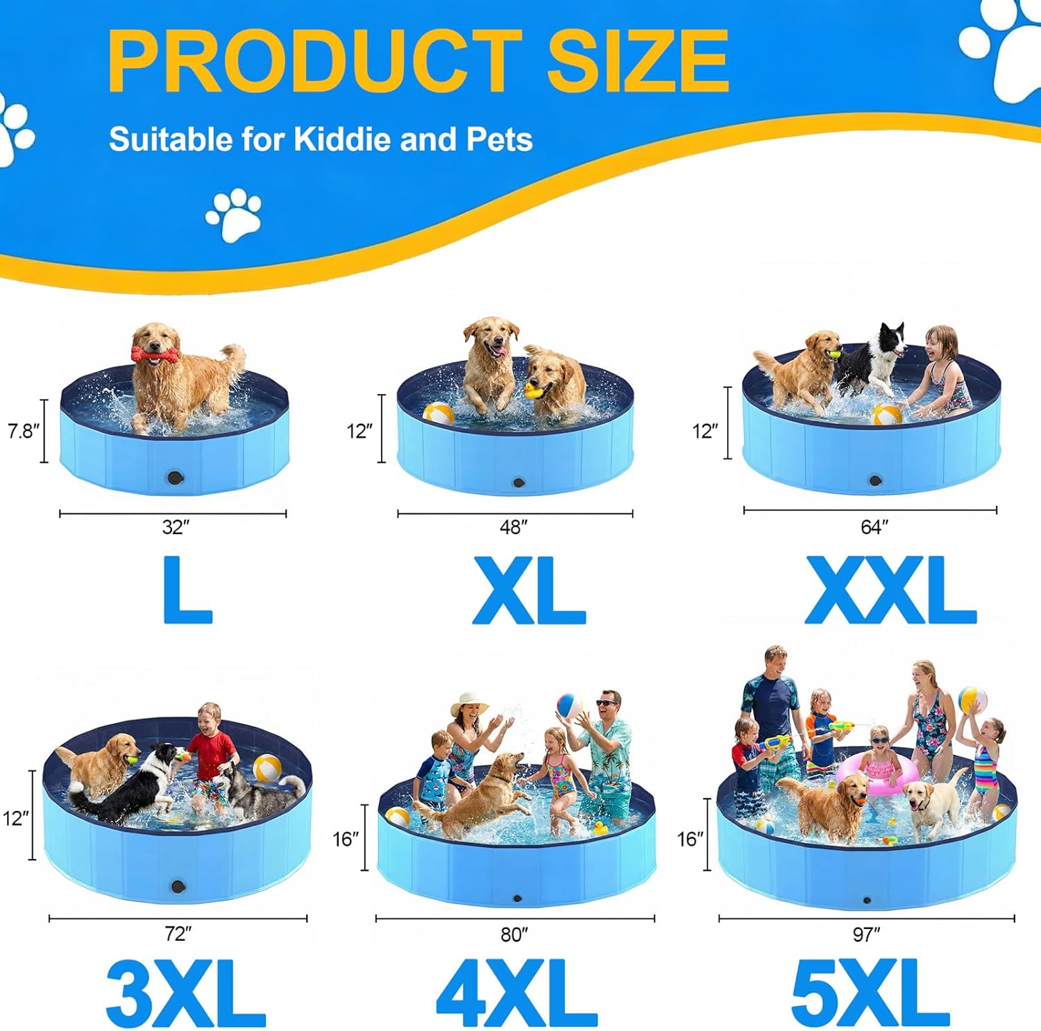 Piscine Chien Pliable 160x30cm en PVC, Piscine Enfant Stable et Antidérapant, Piscine Portable pour Grand Chien et Animaux de Compagnie Bleu