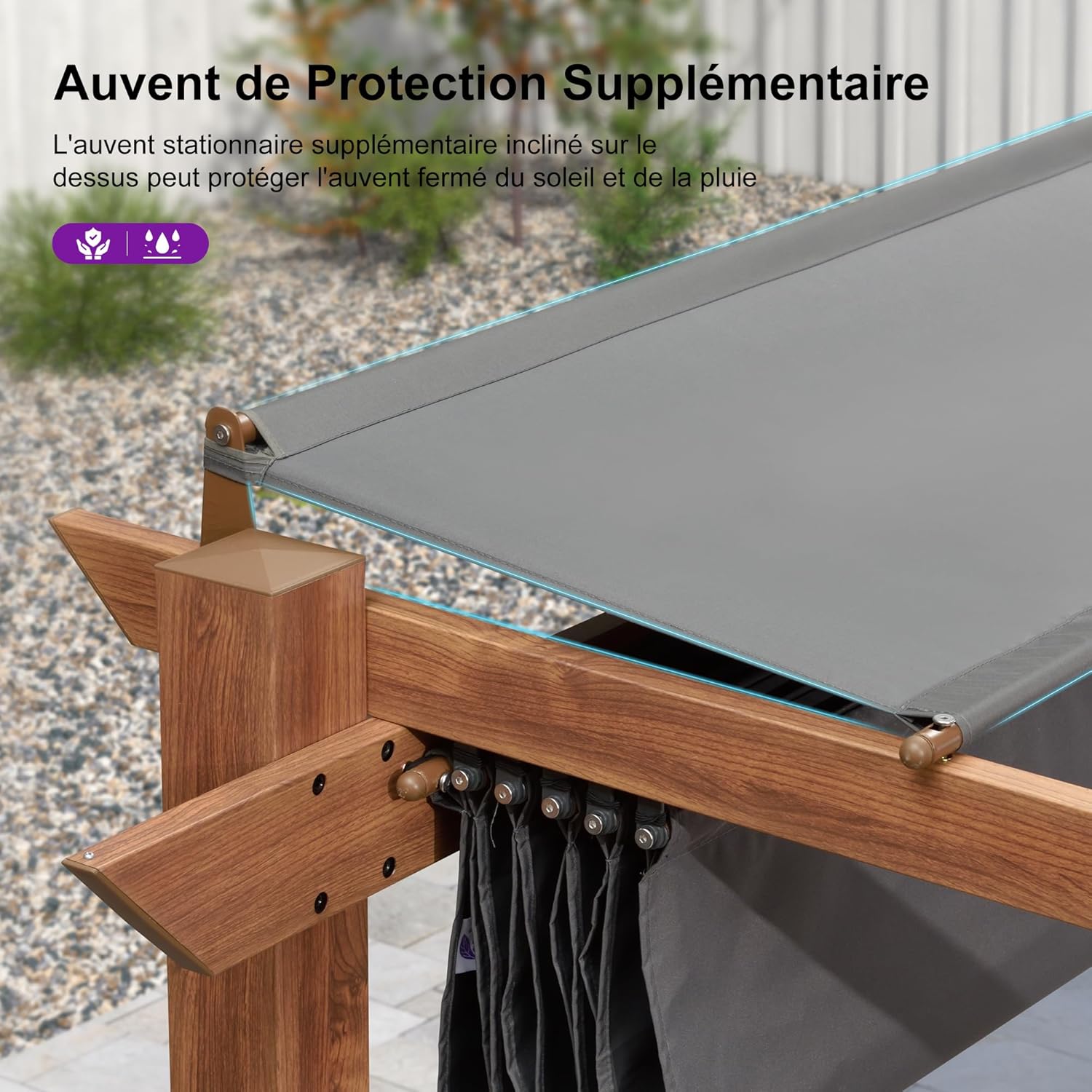 bleujardin - Pergola aluminium - 4x3m - toile rétractable, teck, imperméable