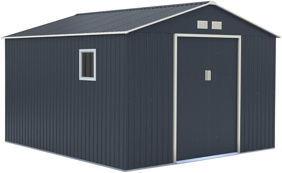 Abri de jardin acier galvanisé - 13m², parois 175cm, fenêtre, kit ancrage