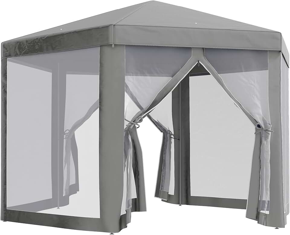 bleujardin - Tonnelle hexagonale Cosy, métal et polyester, gris, 3,5m