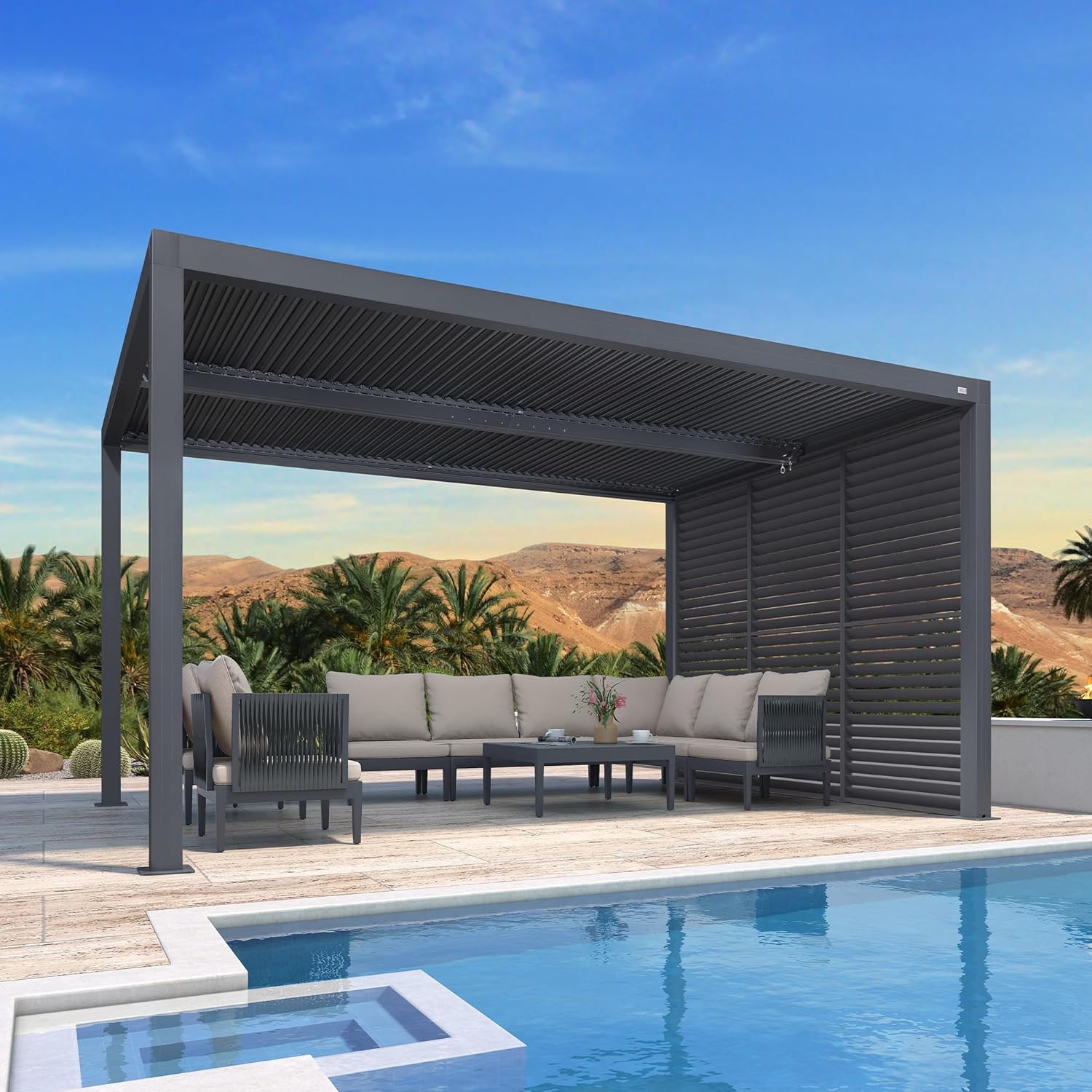 bleujardin - Pergola bioclimatique - 4,24x3m - aluminium, persienne fixe, lames orientables
