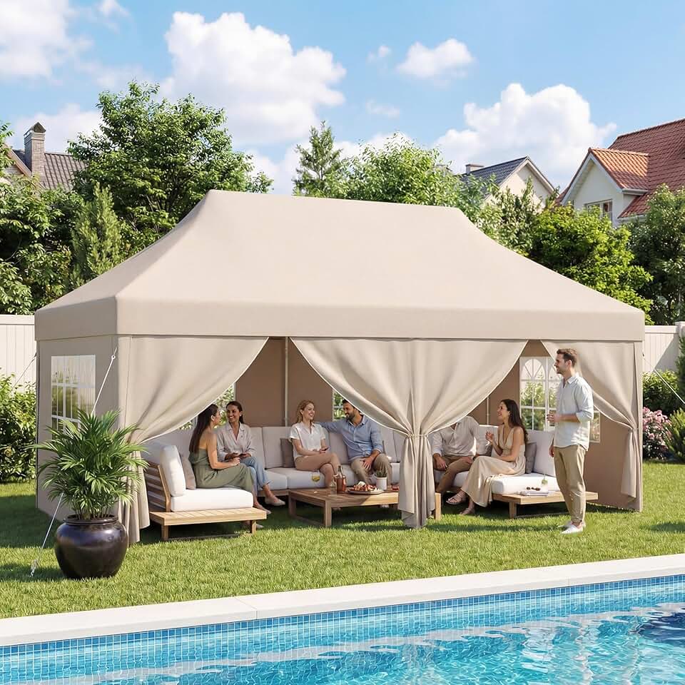 bleujardin - tonnelle pliante série 3x6 - réglable, tissu Oxford imperméable, beige