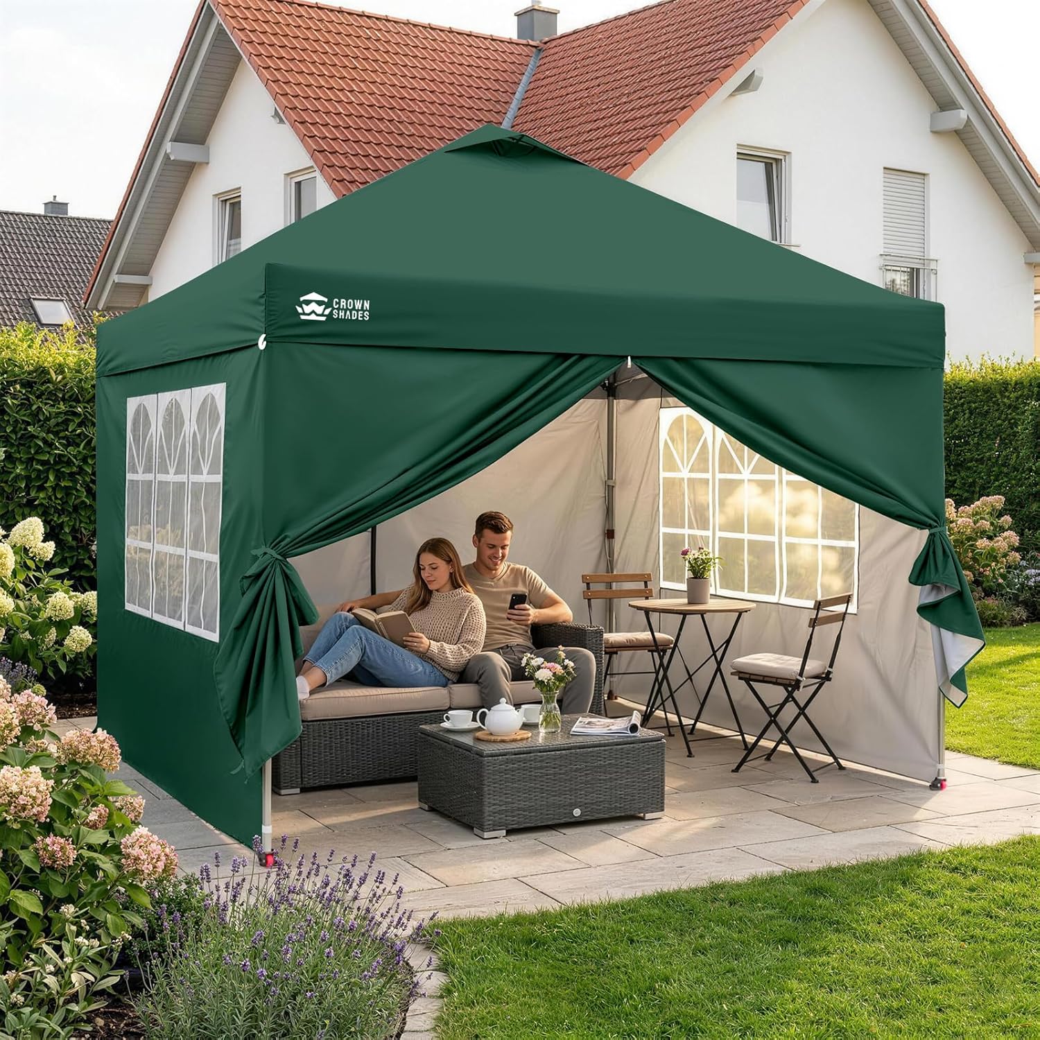 bleujardin Tonnelle Pliante 3x3 Imperméable, Barnum Pliant de Jardin Exterieur, Pop-Up Gazebo avec Sac de Rangement, UPF 50+, avec 4 Parois Latérales Amovible, 4 Sac de Sable, Vert Forêt