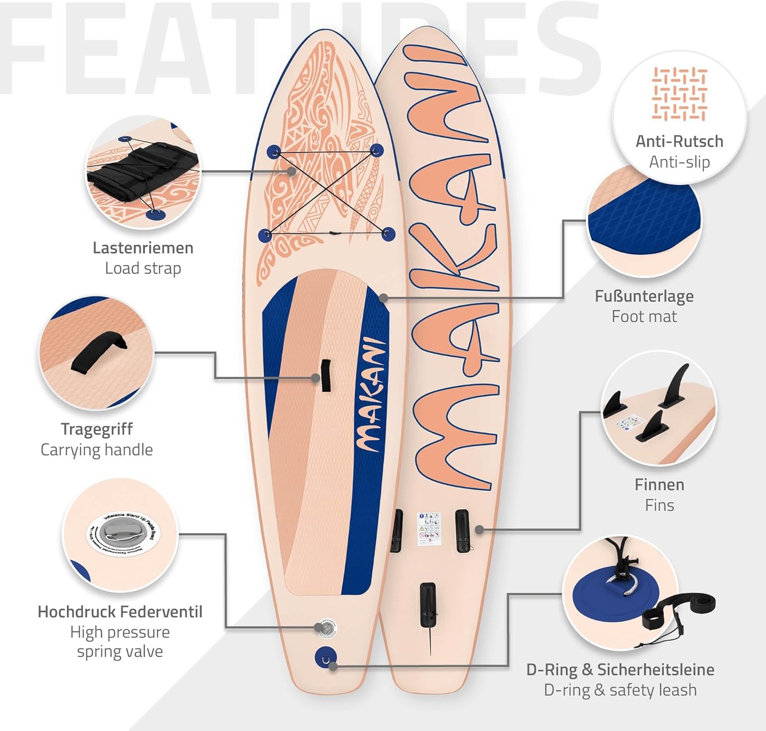 bleujardin Stand Up Surf Paddle Board Gonflable 305/308/320/380 cm | PVC | jusqu'à 120/150 kg | Épaisseur 10/15 cm | Planche de Surf Pagaie Sac de Transport Pompe à Air | Diverses Couleurs Modèles