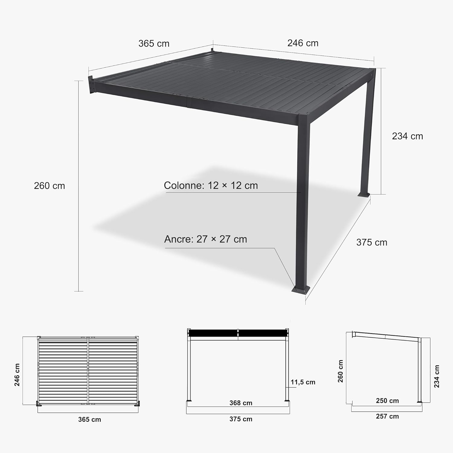 bleujardin - pergola bioclimatique adossée - 2,5x3,65m - aluminium, lames orientables, imperméable, gain de place