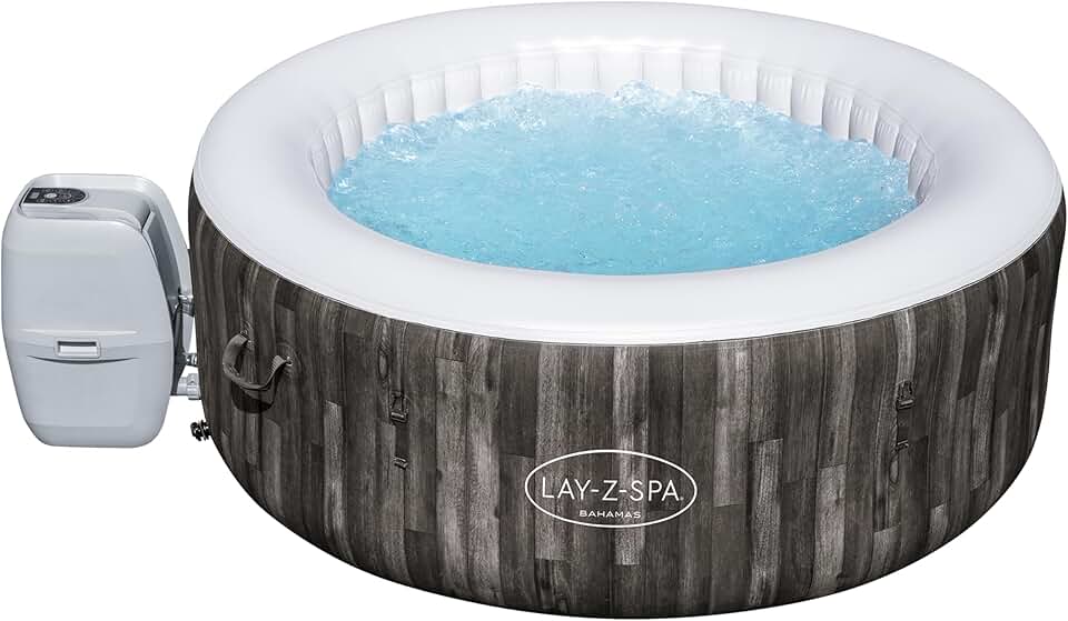 Spa Gonflable Rond bleujardin® Bahamas Airjet Motif Bois 2 à 4 Personnes, 180 x 66 cm