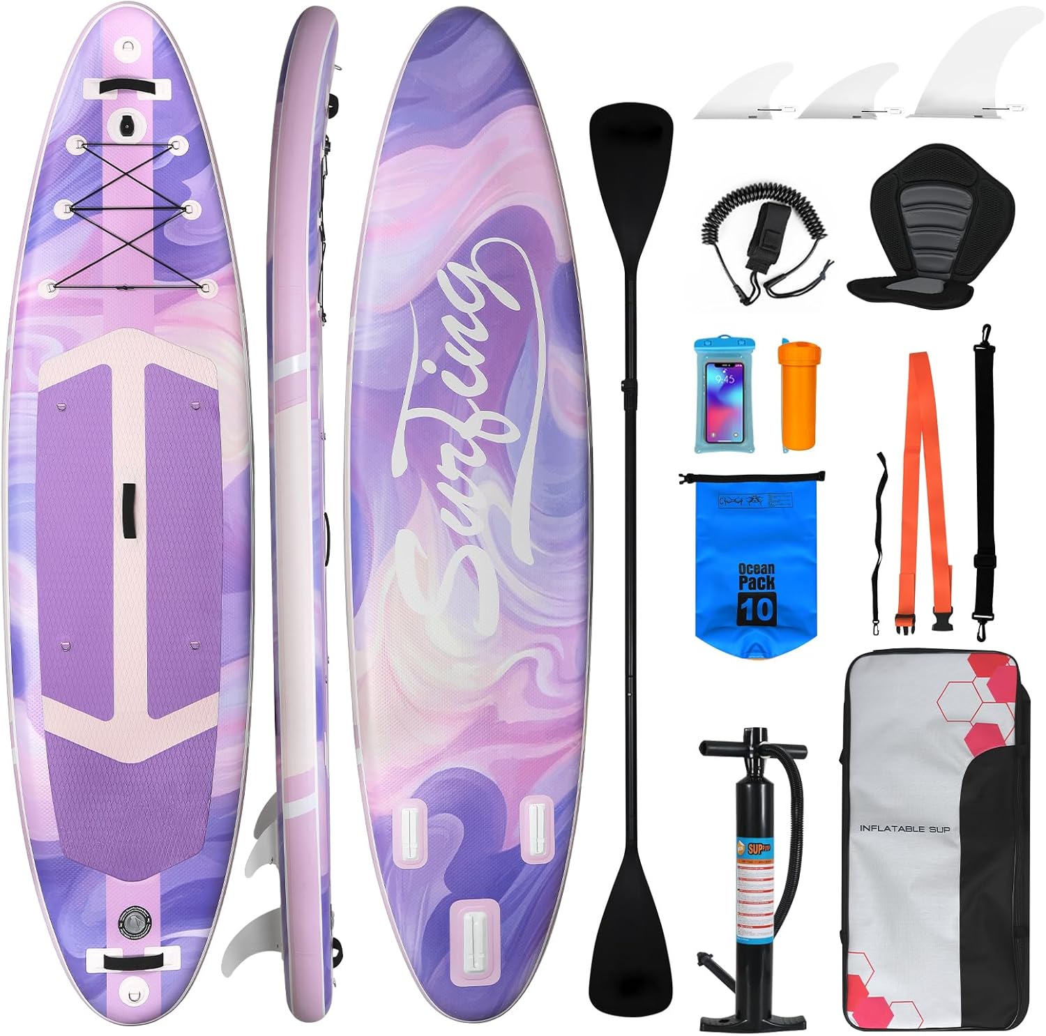bleujardin - Paddle Gonflable Série Adulte - 320/335cm - 2 personnes, siège kayak, pagaie alu, support caméra, jusqu'à 15