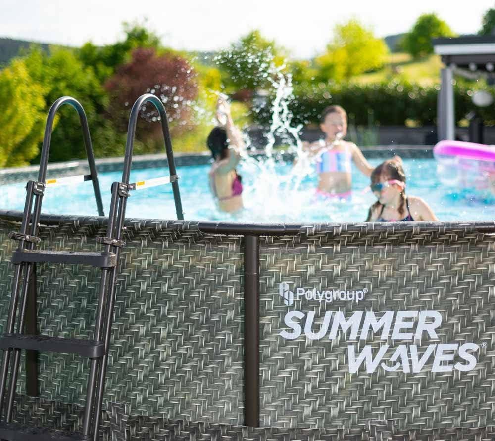 bleujardin - Elite Frame rotin gris - Ø488x122 cm - Piscine hors-sol