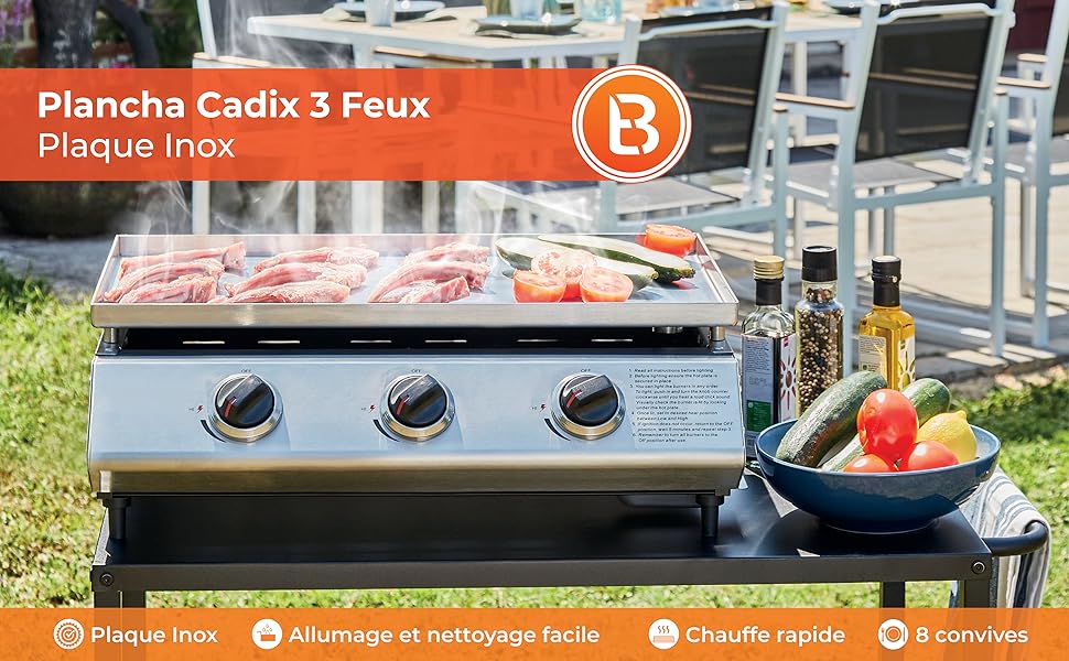 Plancha gaz Cadix 3 feux bleujardin