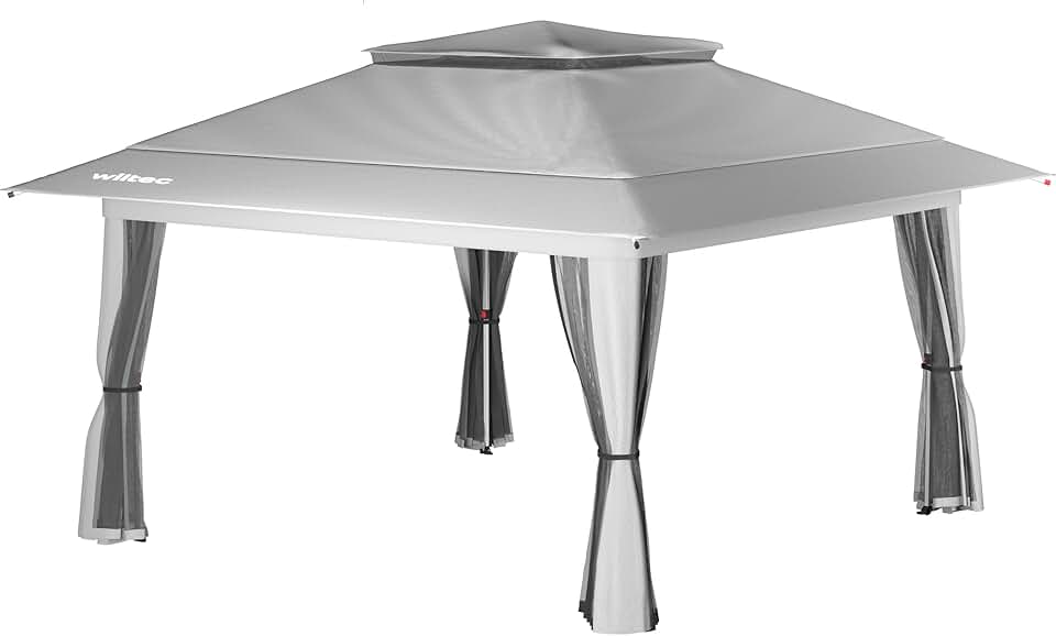bleujardin - Pavillon pliant 4x4m - gris, moustiquaire, sac à roulettes