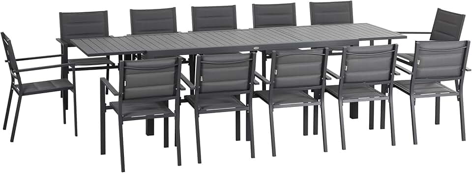 bleujardin - Salon de jardin alu textilène extensible - 200/300x90x75cm - 12 chaises empilables