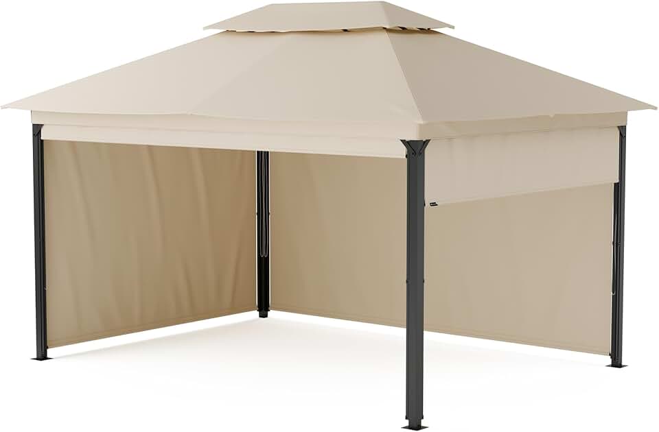 bleujardin - Grandezza Cortina - 3x4 m - acier, toit polyester, panneaux enroulables, beige
