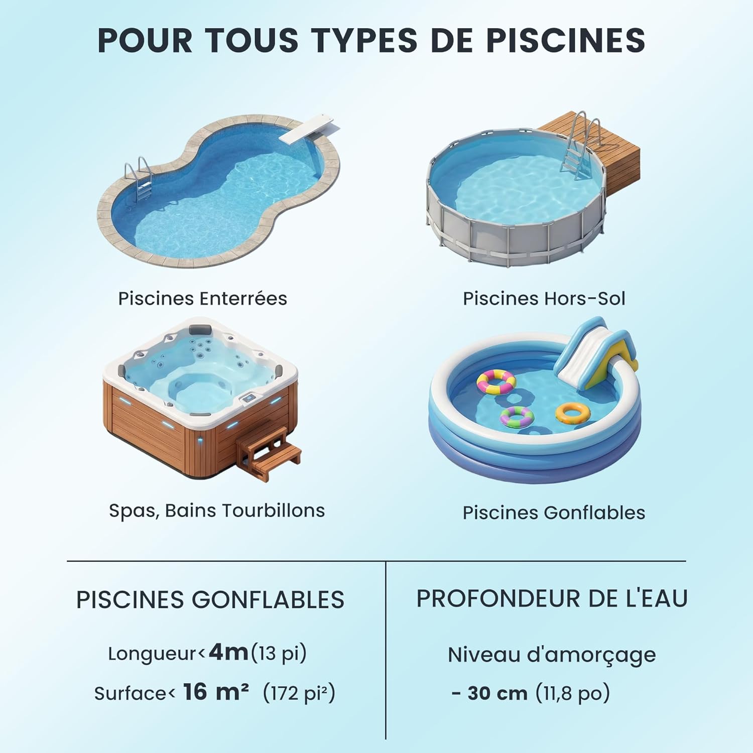 Aspirateur de piscine manuel - sans fil rechargeable, léger, pour piscines et spas