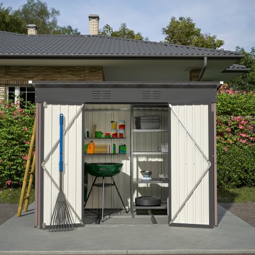 Abri de jardin métal compact 229x111x182cm, verrouillable, fondation