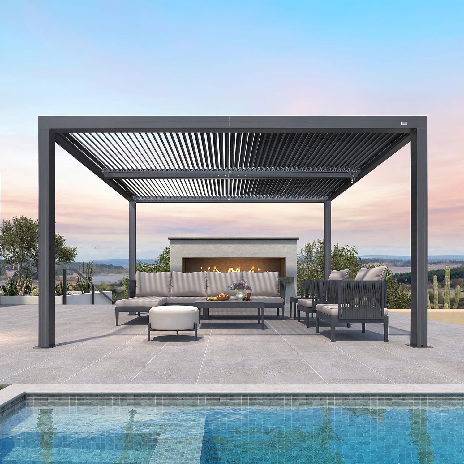bleujardin - Pergola bioclimatique 4x3,3m - alu, lames orientables, 13,2m²