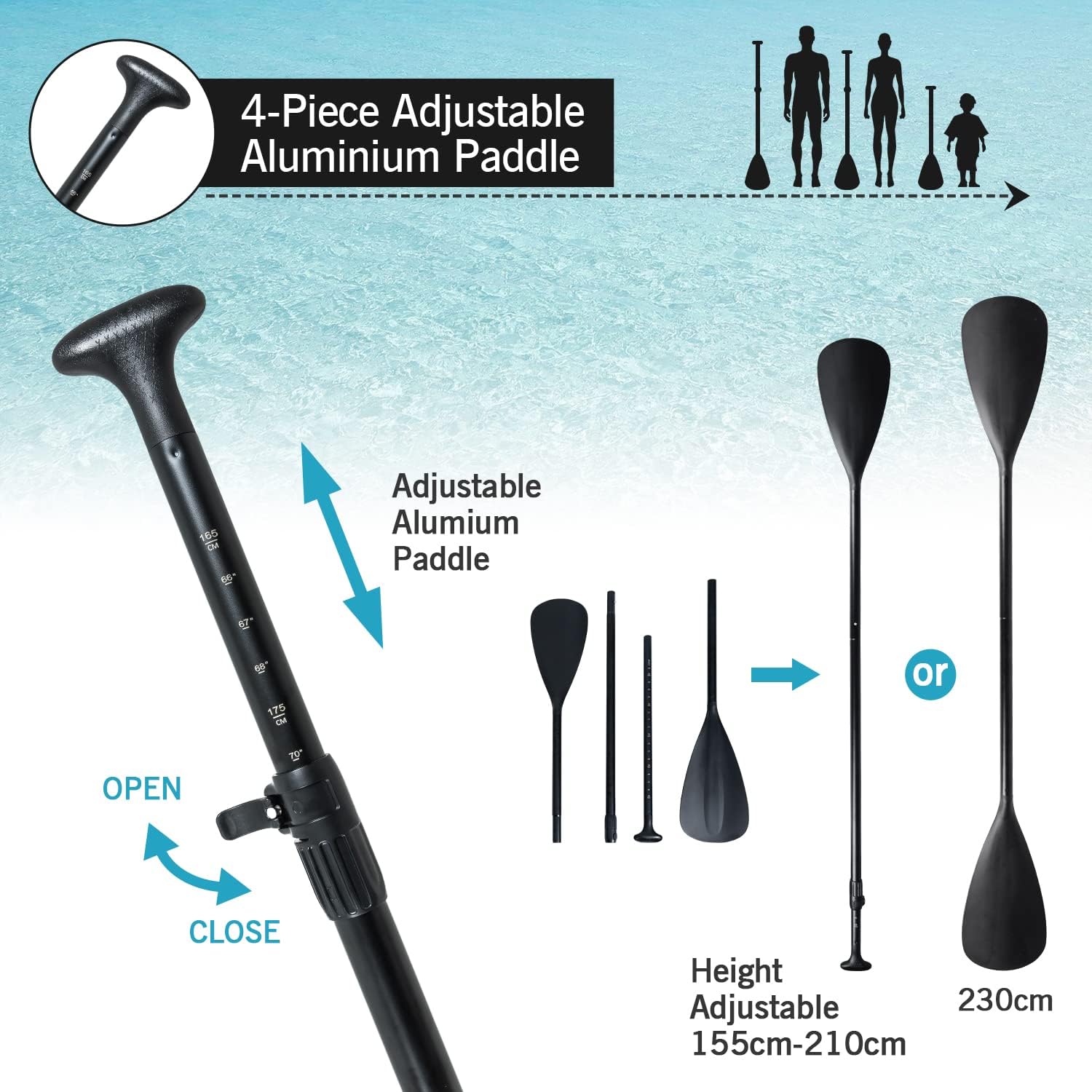 bleujardin - Paddle gonflable adulte - 320/335cm - 2 places, siège kayak, pagaie alu, support caméra, jusqu'à 150kg